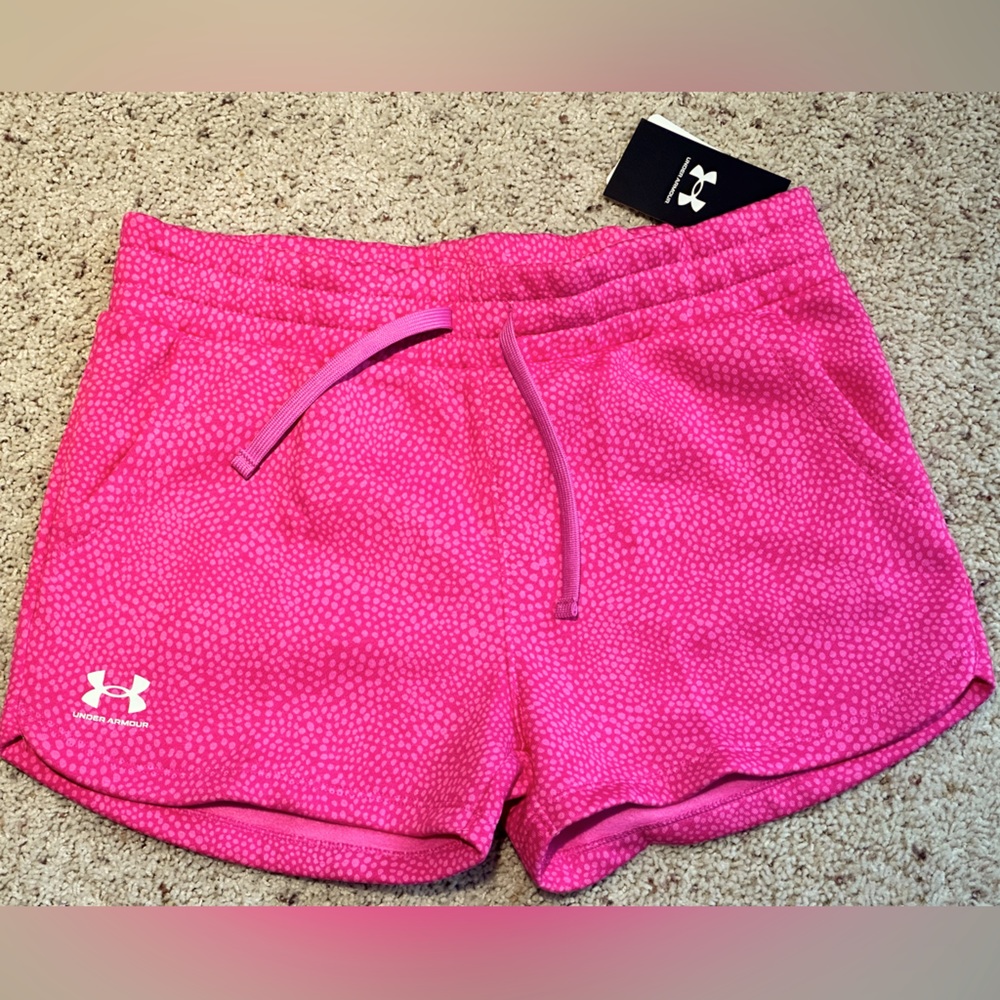 Under Armour Girls Rival Print Short - Pink / White with logo Youth L Large NEW